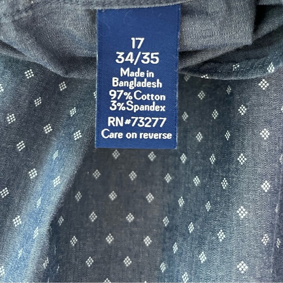 Apt 9 Blue Long Sleeve Shirt Slim Fit Diamond Pattern Stretch Fabric 17 34/35 - Picture 4 of 10